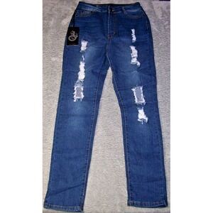 Bob Jeans Women's BO-B1 Destructed Stretch Jeans 27X30 (13/14) Blue